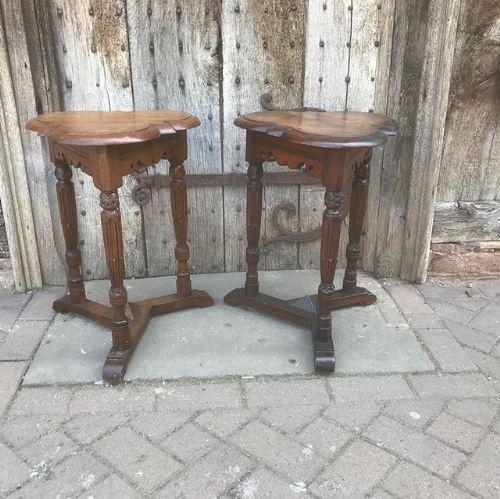 pair of elizabethan revival oak wine tables