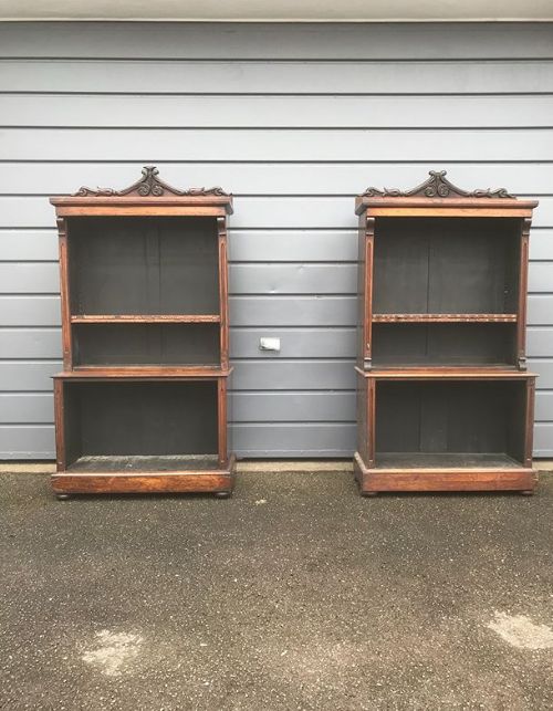 19thc pair of rosewood open bookcases with drawer in plinth
