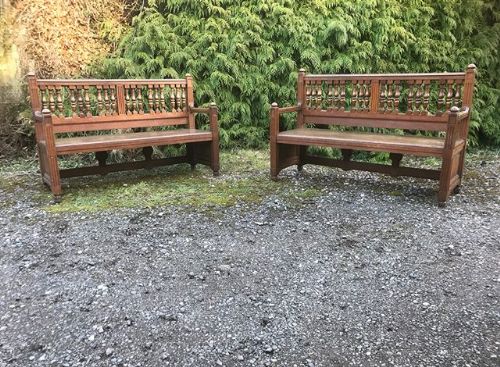 pair of edwardian oak benches c1890