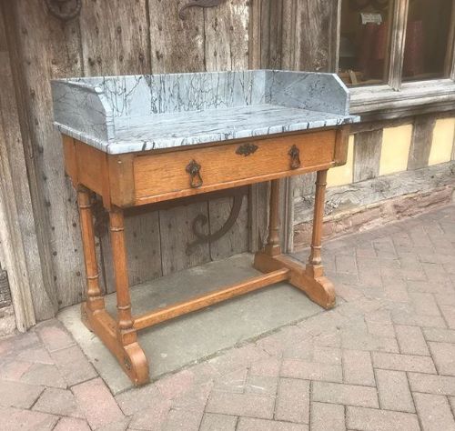 19thc gothic oak marble top washstand