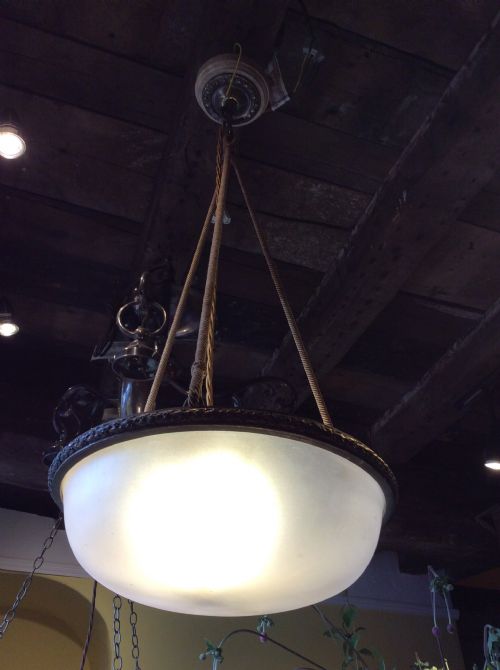 early 20thc frosted glass pendant light
