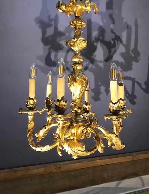 19thc six branch gilt brass chandelier removed from alnwick castle