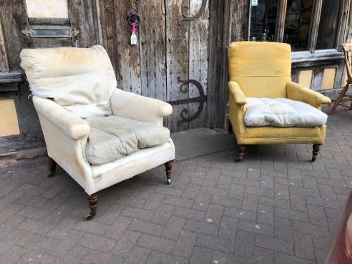 pair of 19thc howard sons mahogany turned leg willoughby armchairs