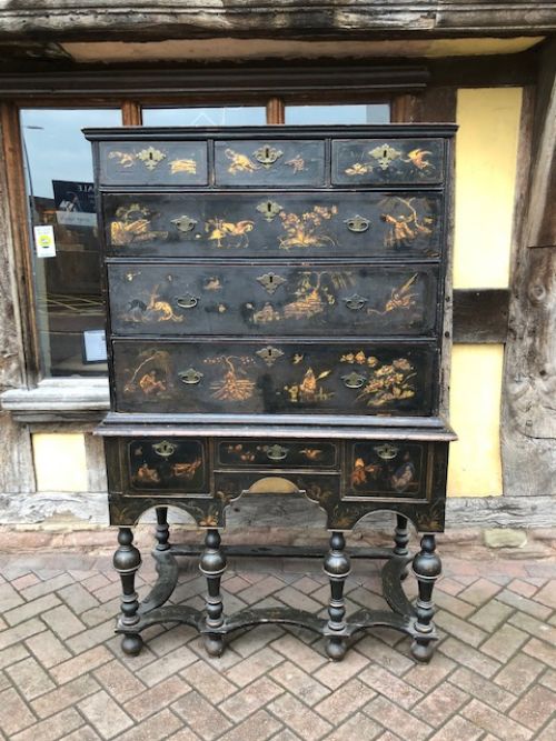 an early 18thc lacquered chest on stand