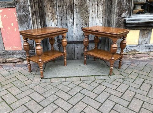 a pair of very good quality oak end tables