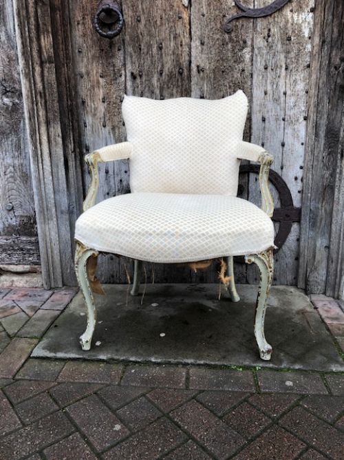 an 18thc beech decorated armchair for upholstery