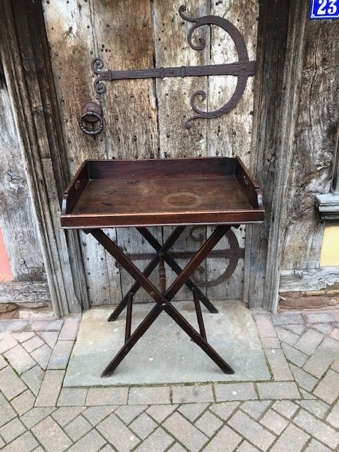an 18thc mahogany butlers tray on stand