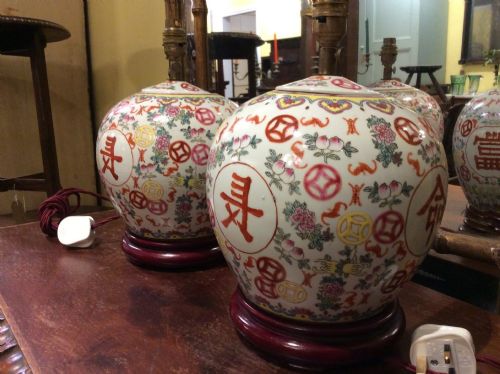 a pair of 20thc chinese lamps rewired and pat tested