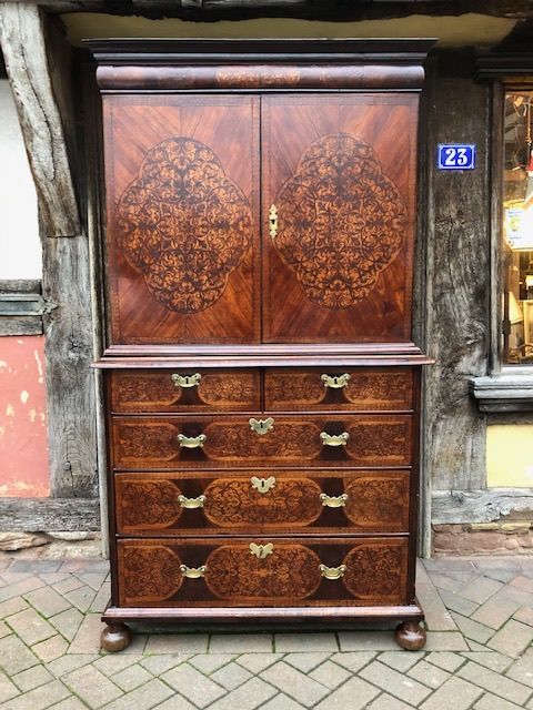 a late 17thc william mary marquetry cabinet on chest