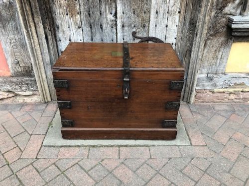 early 19th century mahogany and steel banded chest