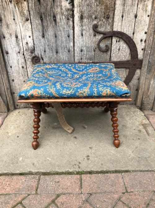 19th century walnut x framed bobbin stool