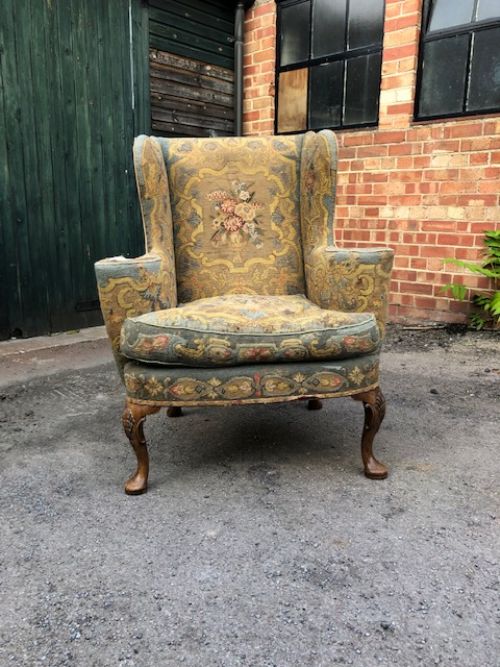 late 19th century walnut upholstered wing armchair for reupholstery