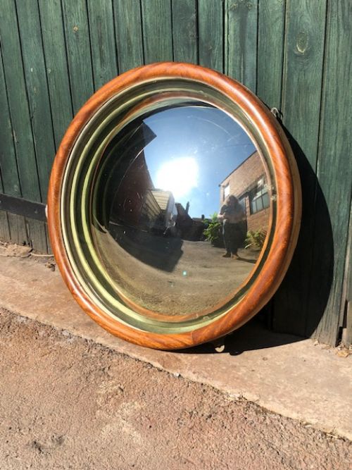 late 19th century mahogany and pine convex mirror