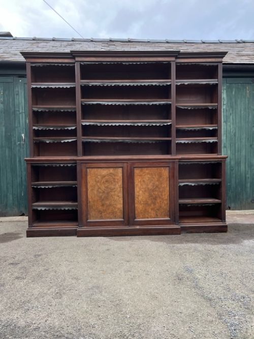 late 19th century english walnut and burr walnut library breakfront bookcase by holland sons