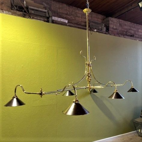 19th century 6 branch brass billiardssnooker lamp by burroughes watts