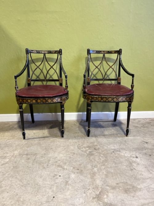 a pair of late 19th century decorated armchairs
