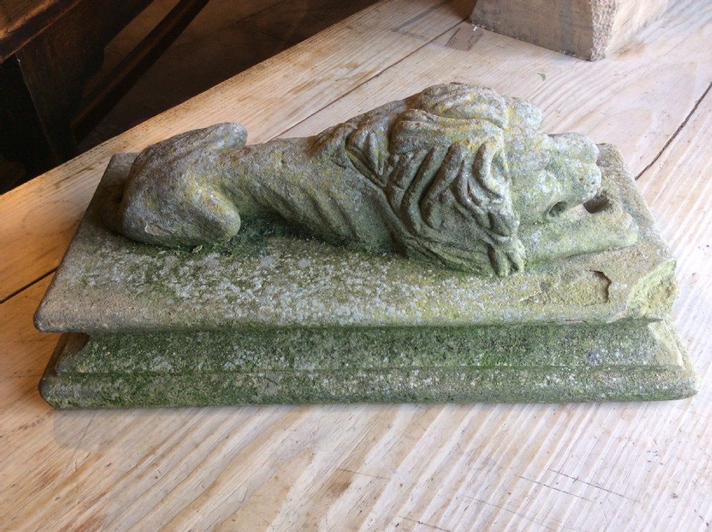 18th c carved stone reclining lion