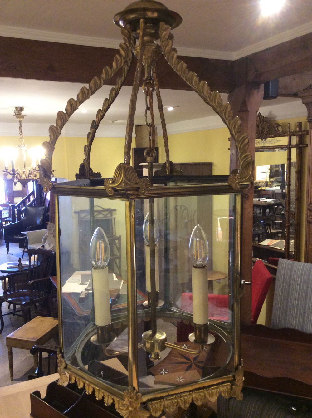 19thc large gilt and brass lantern rewired and pat tested