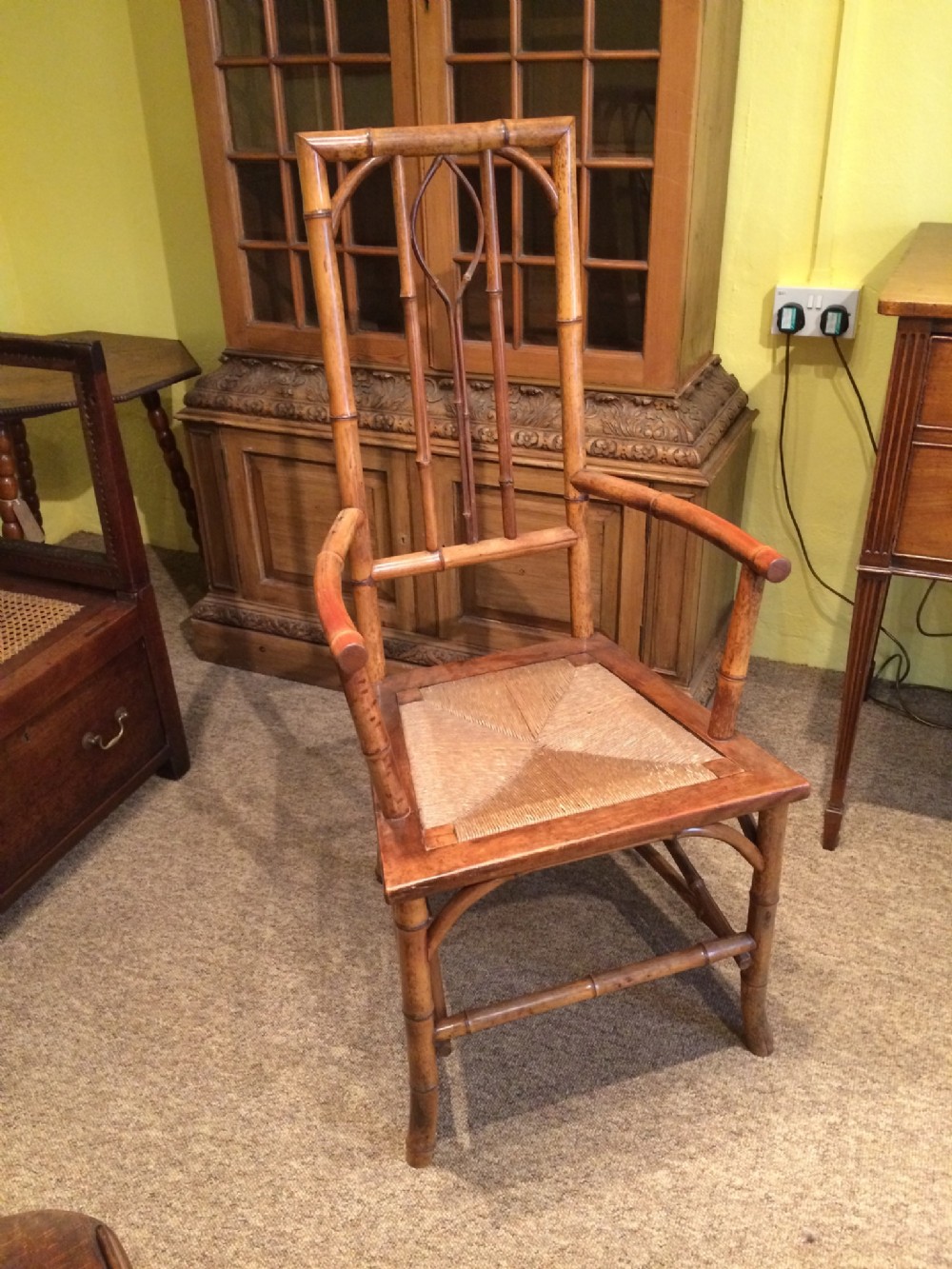 19thc bamboo chair with rush seat