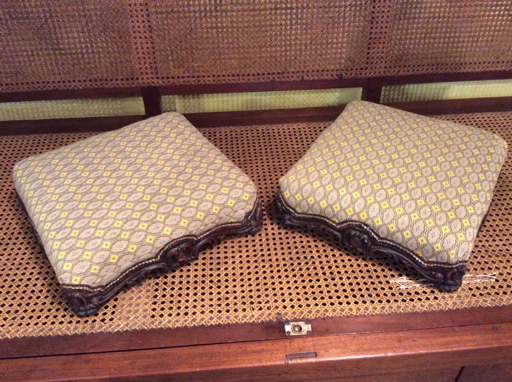 19thc pair of footstools with gros point tapestry tops