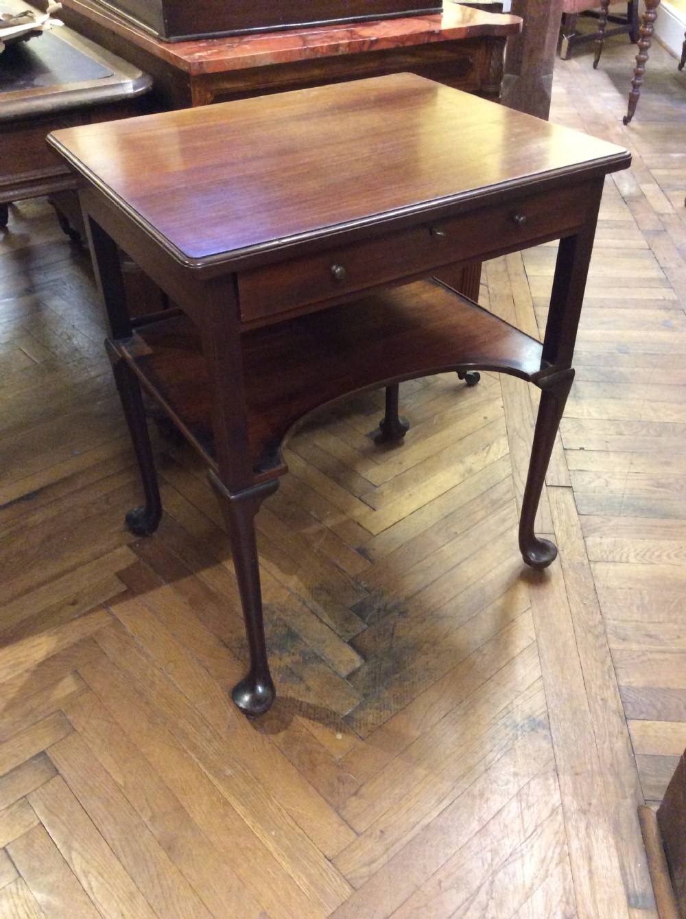 18thc mahogany writing table with original leather in fitted drawer