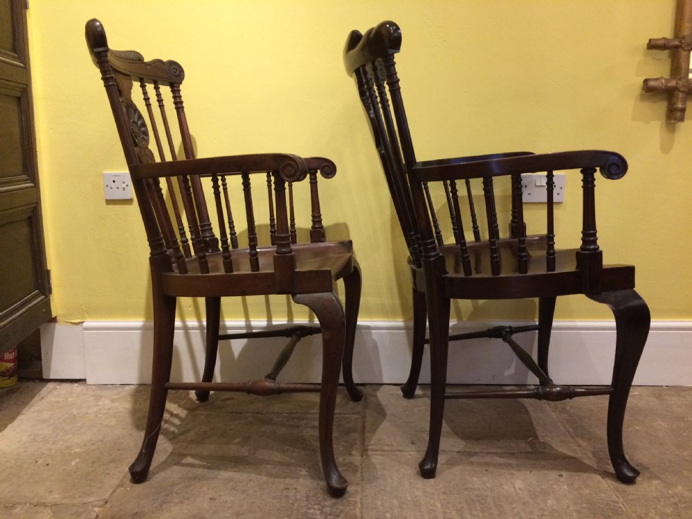 pair of edwardian georgian style mahogany windsor chairs