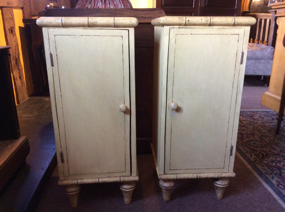 pair of late 19thc painted cupboards with faux bamboo details