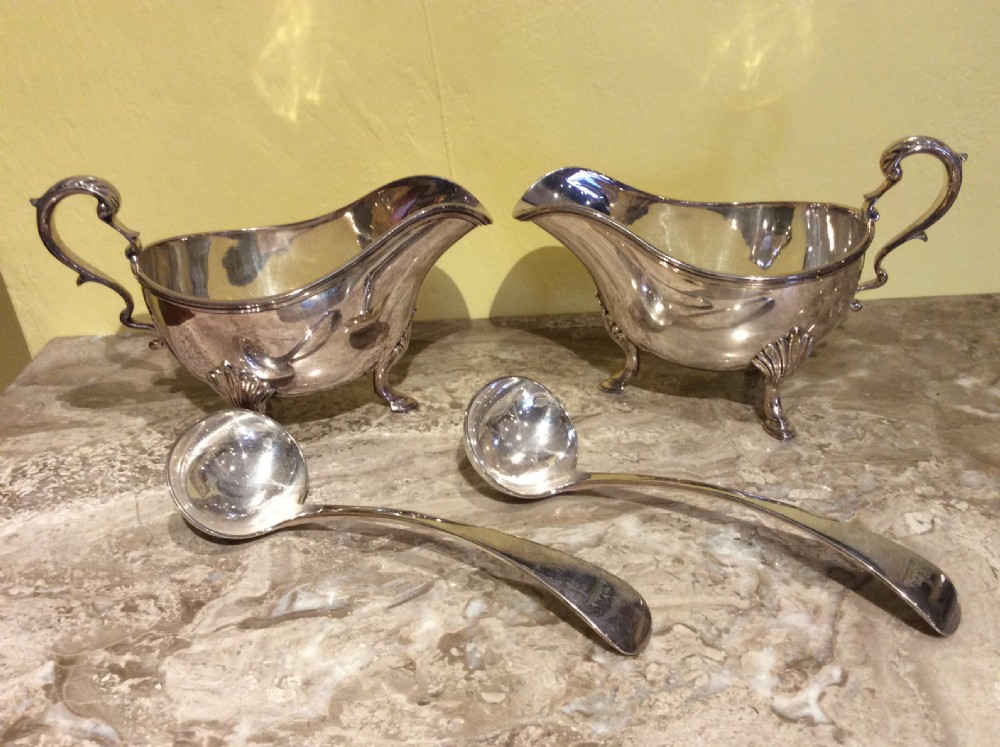 19thc pair of silver plated boats and spoons