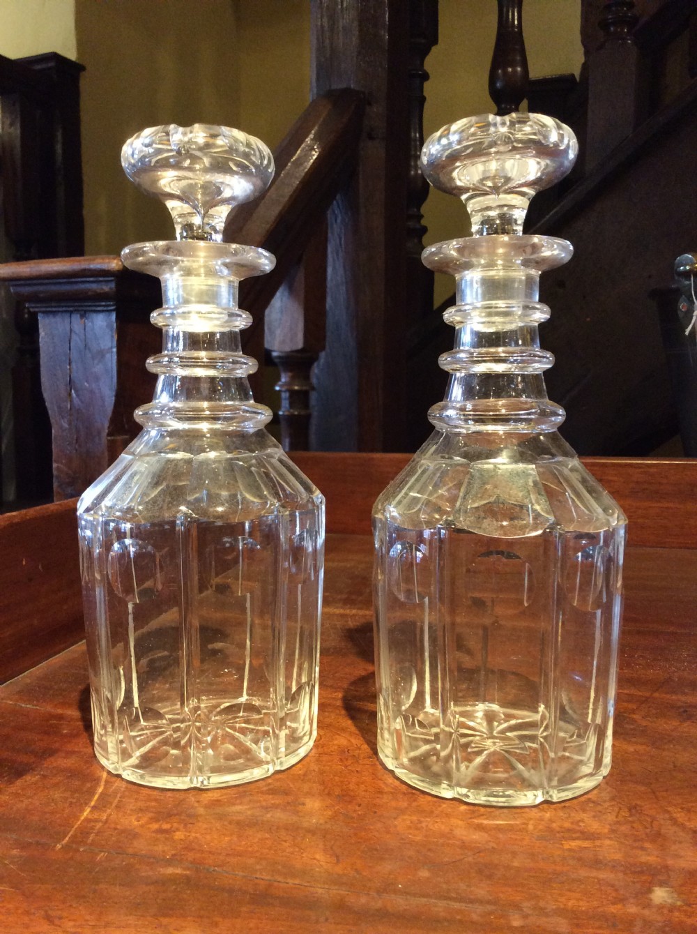 pair of cut glass spirit decanters c1930