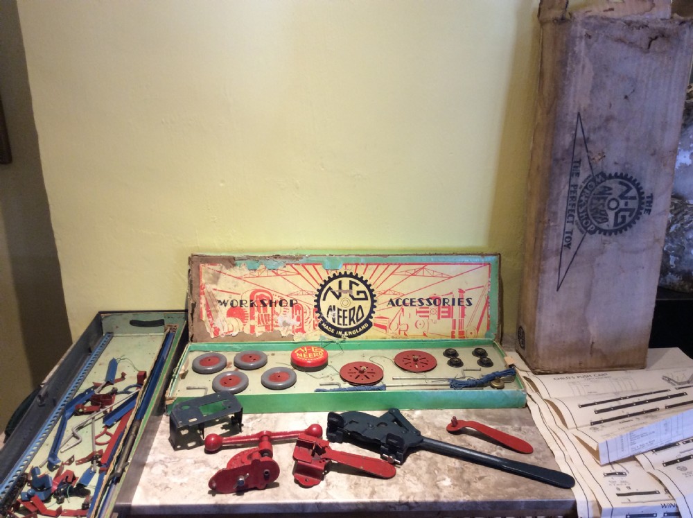 two boxed prewar 'ng neero' metal construction workshop toy