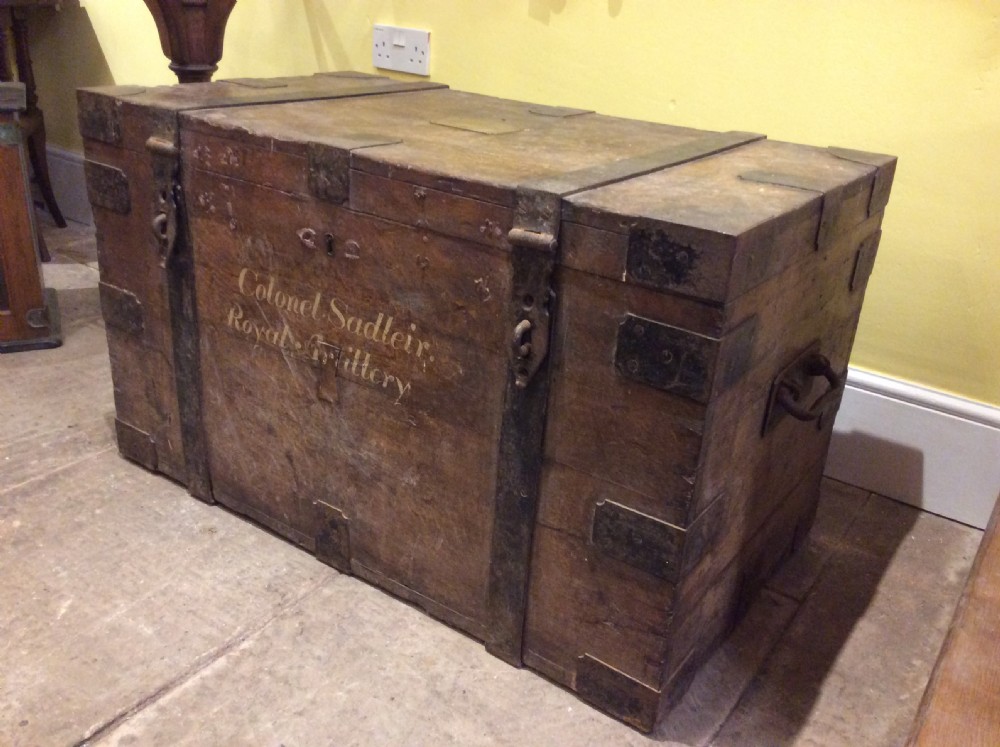 19thc oak iron bound silver chest