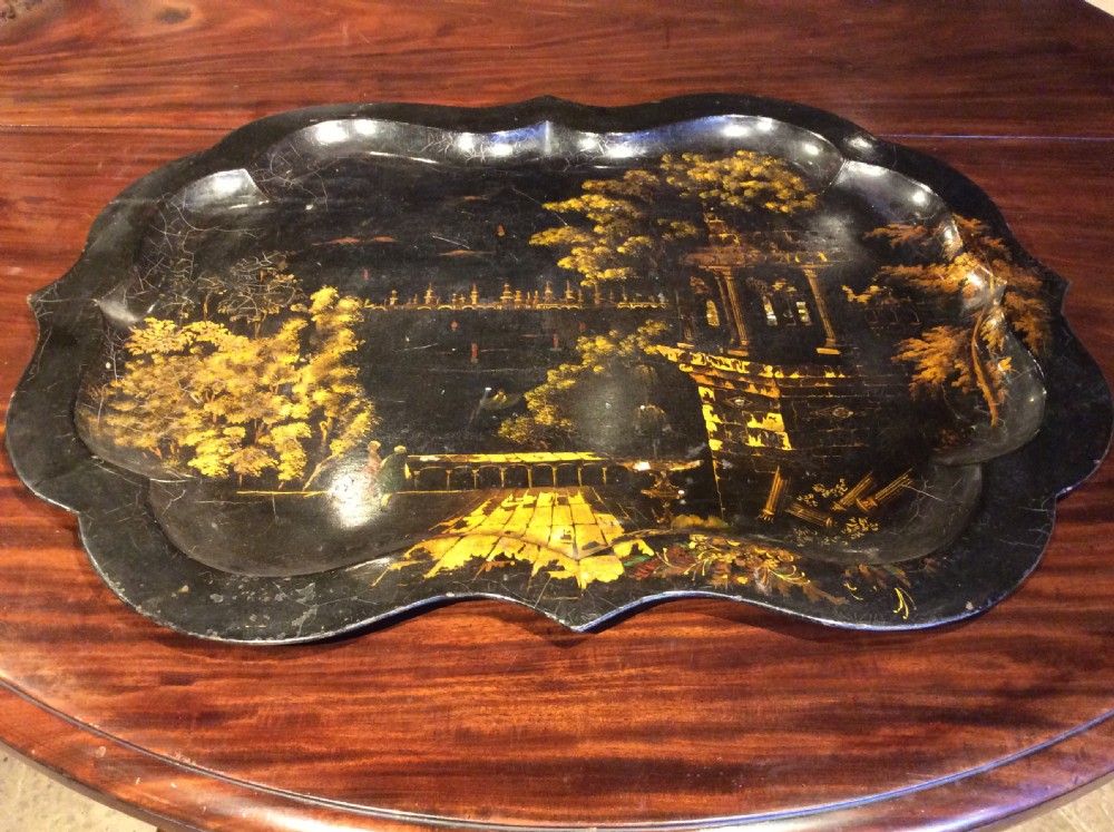 victorian large handpainted toleware tray