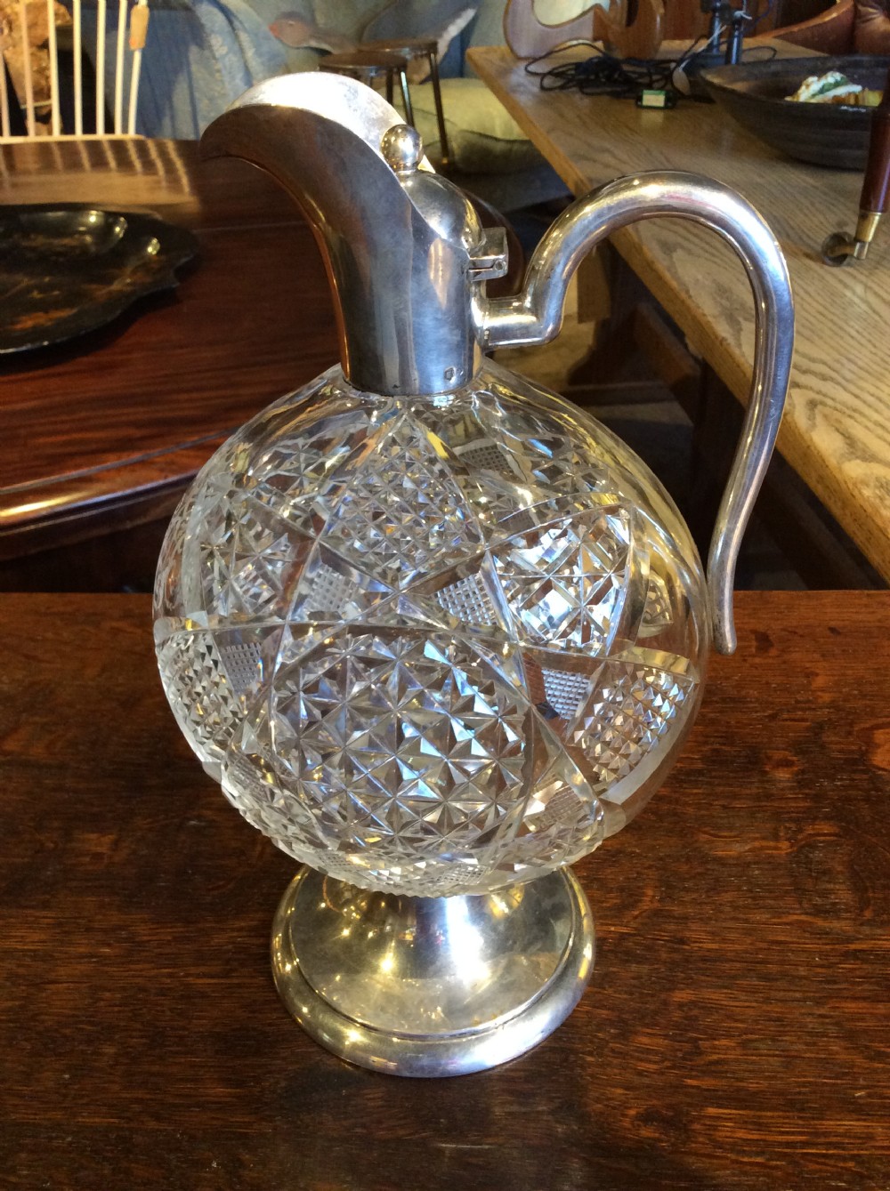19thc continental silver cut glass claret jug