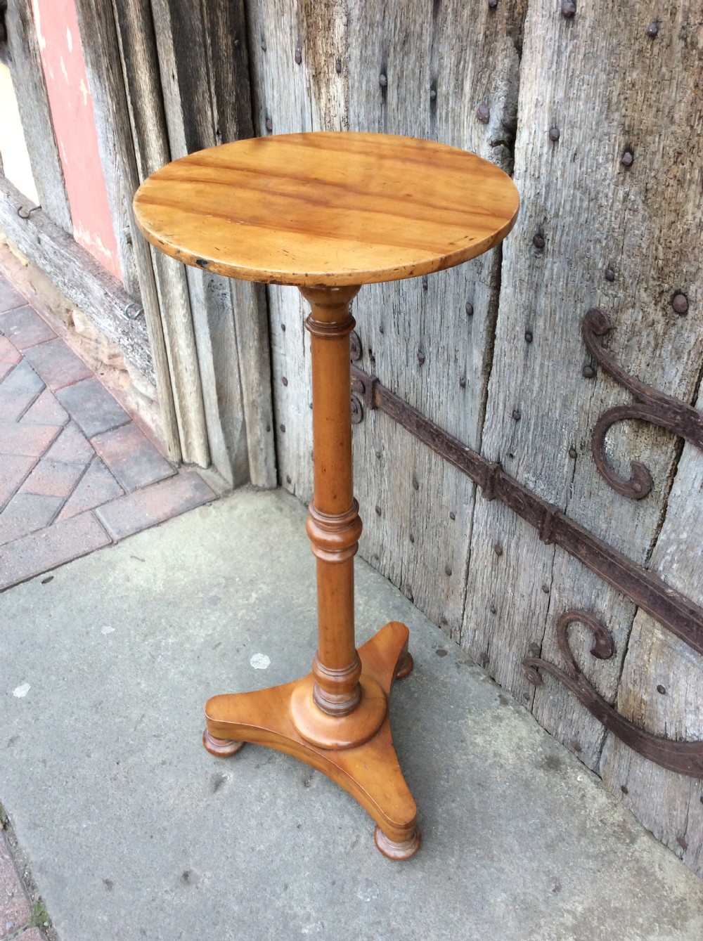 19thc satin birch tripod table stamped hindley sons