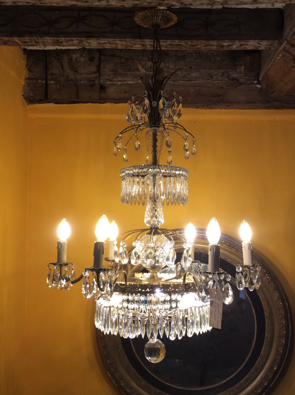 19thc cut glass and gilt 9 branch chandelier