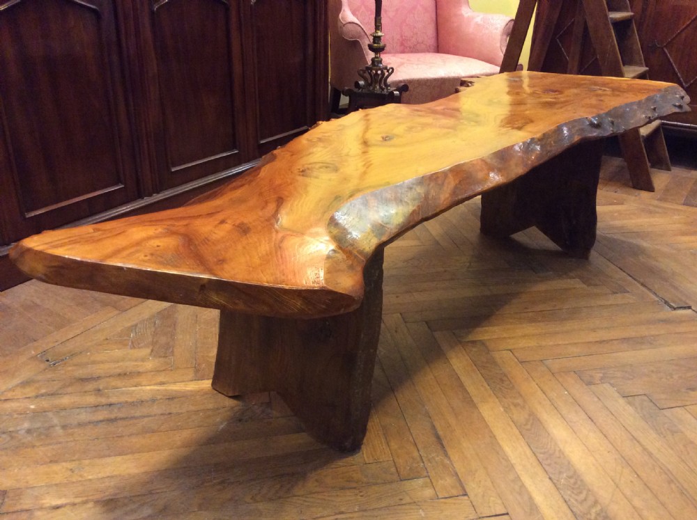 large elm wood low table in the style of nakashima c1960