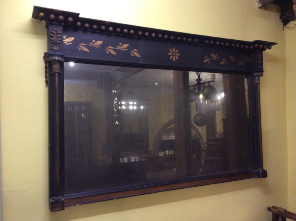 19thc ebonised overmantle mirror with original glass plate