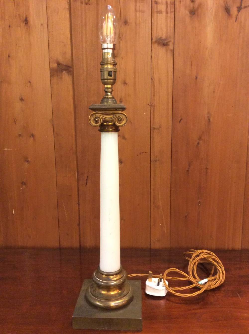 19thc glass and brass table lamp