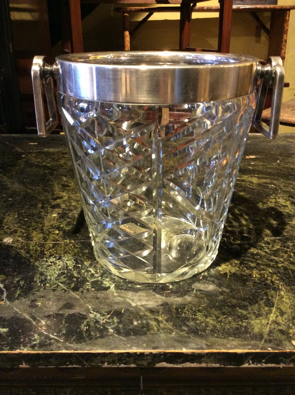 20thc cut glass silver plated ice bucket