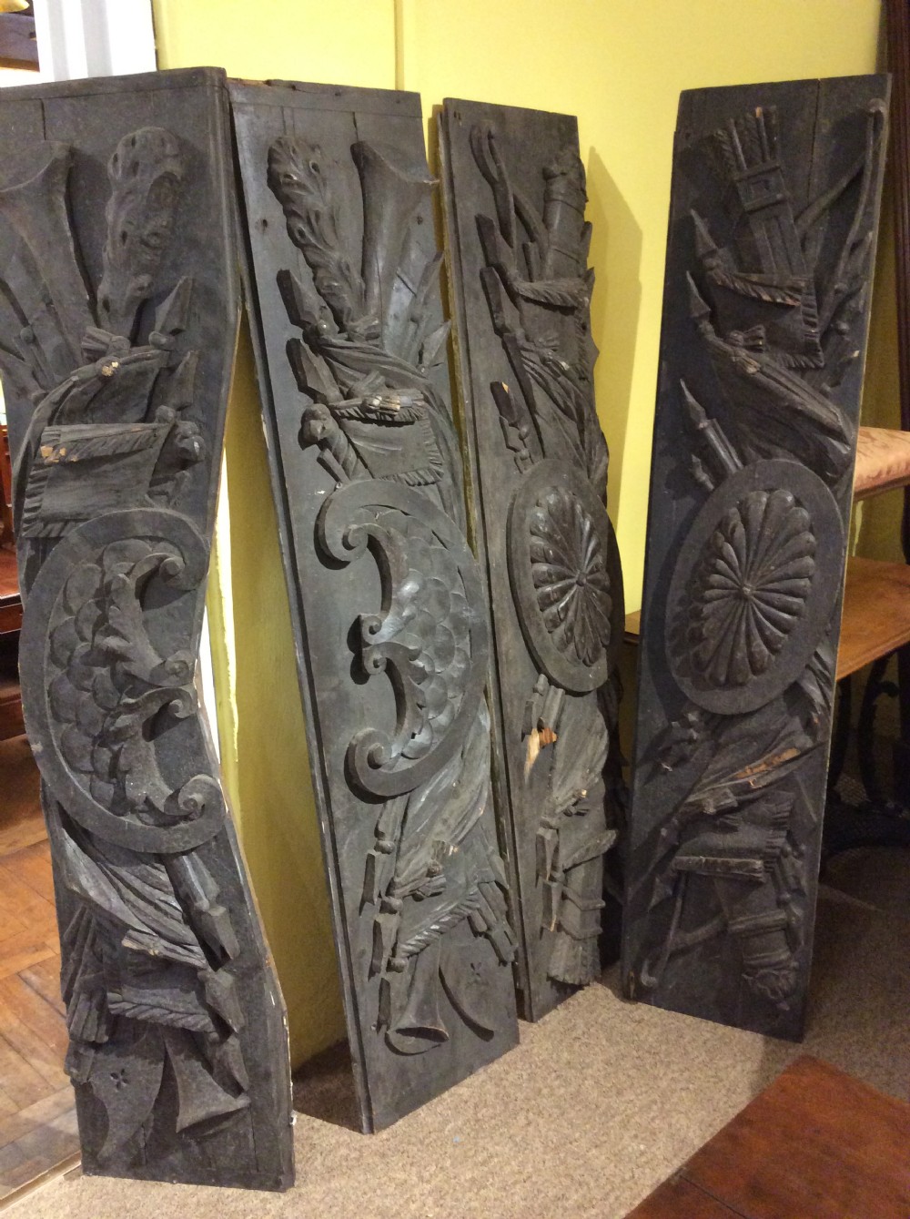 set of 4 19thc large pine carvings