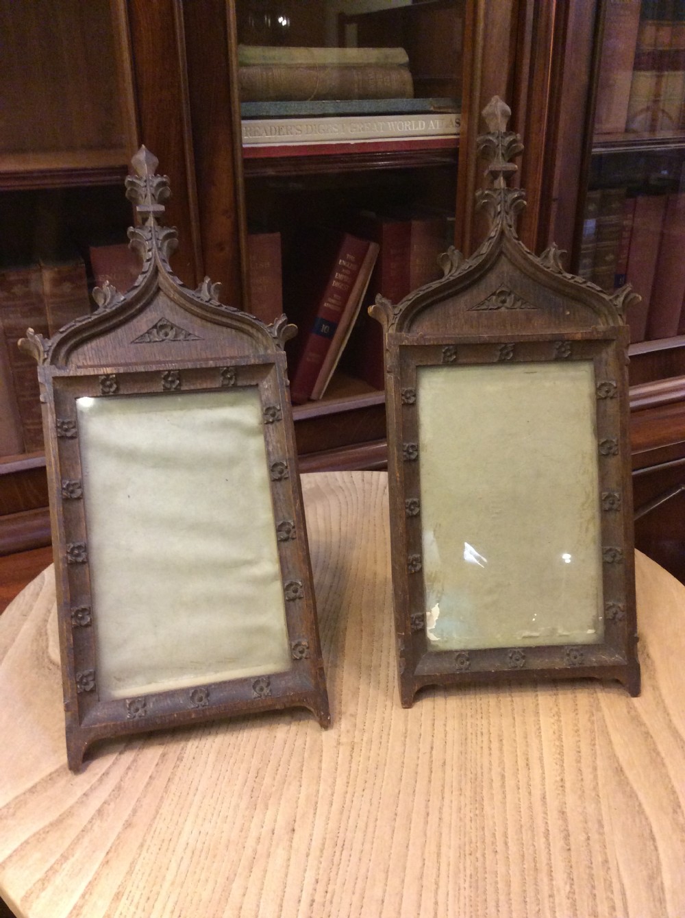 pair of 19thc gothic oak picture frames