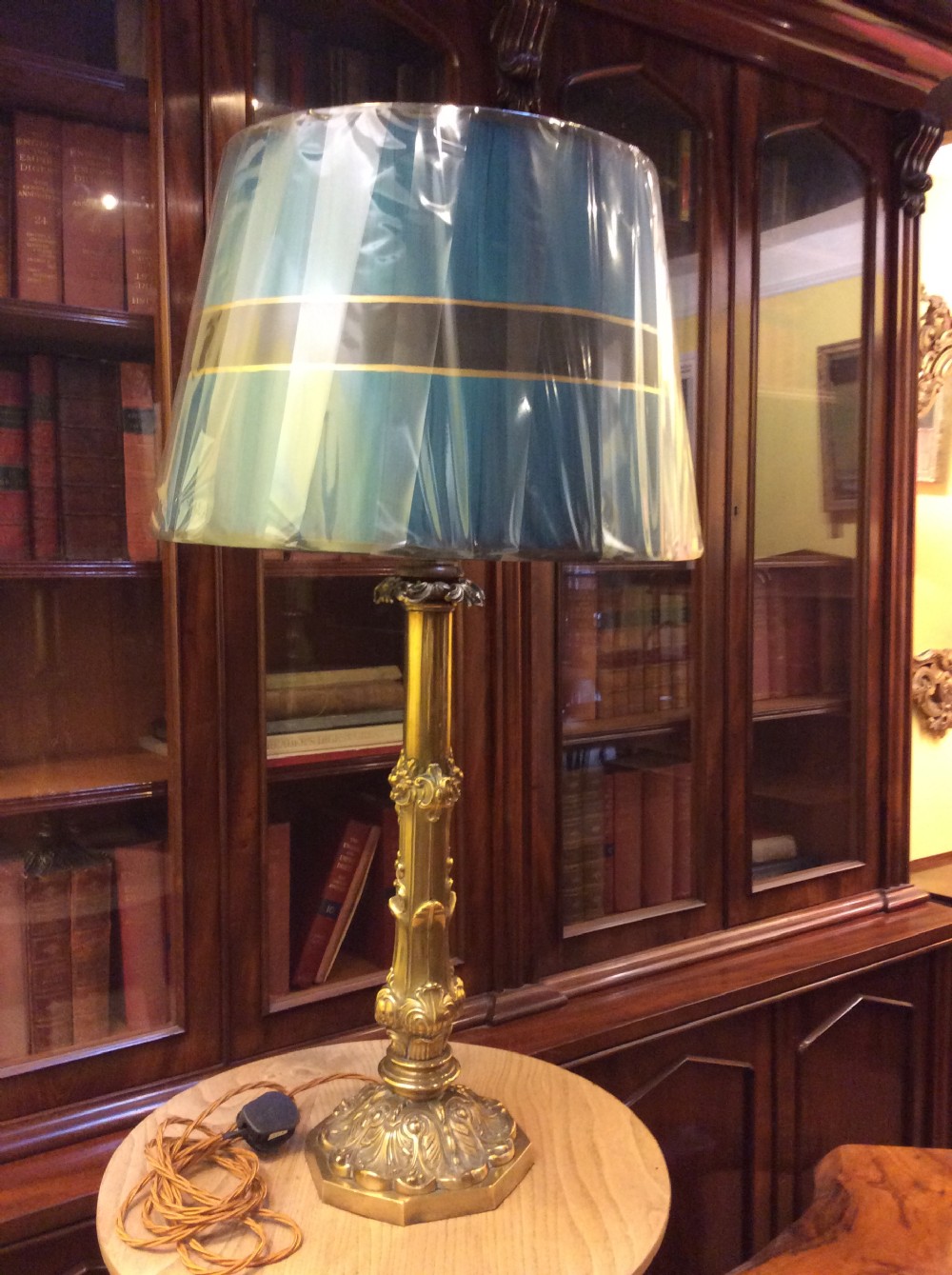 a 19thc brass table lamp