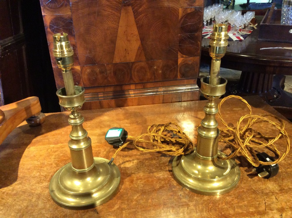 19thc pair of table brass lamps