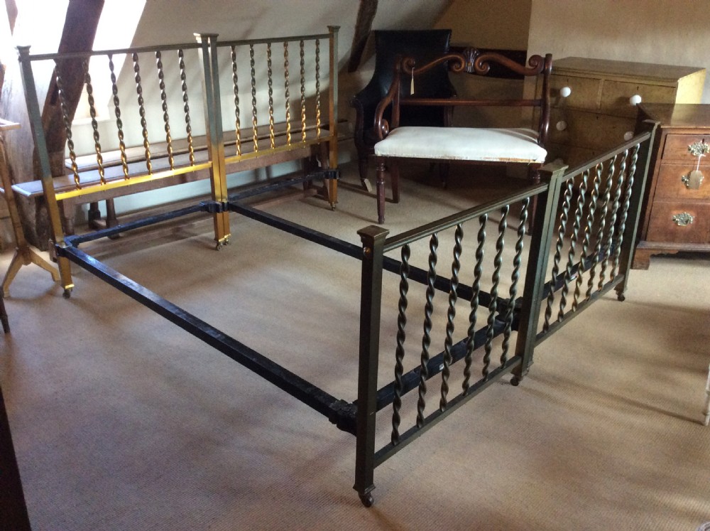 a pair of 19thc single brass beds by hoskins