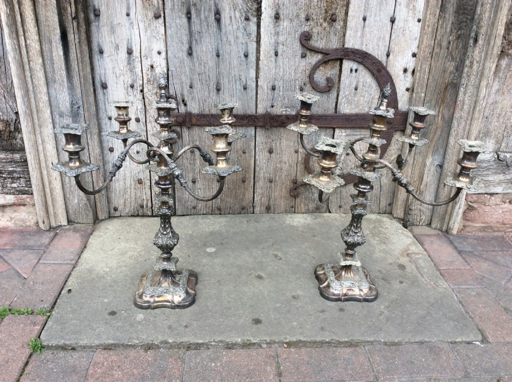 a pair of silverplated on copper 5 sconce candelabras