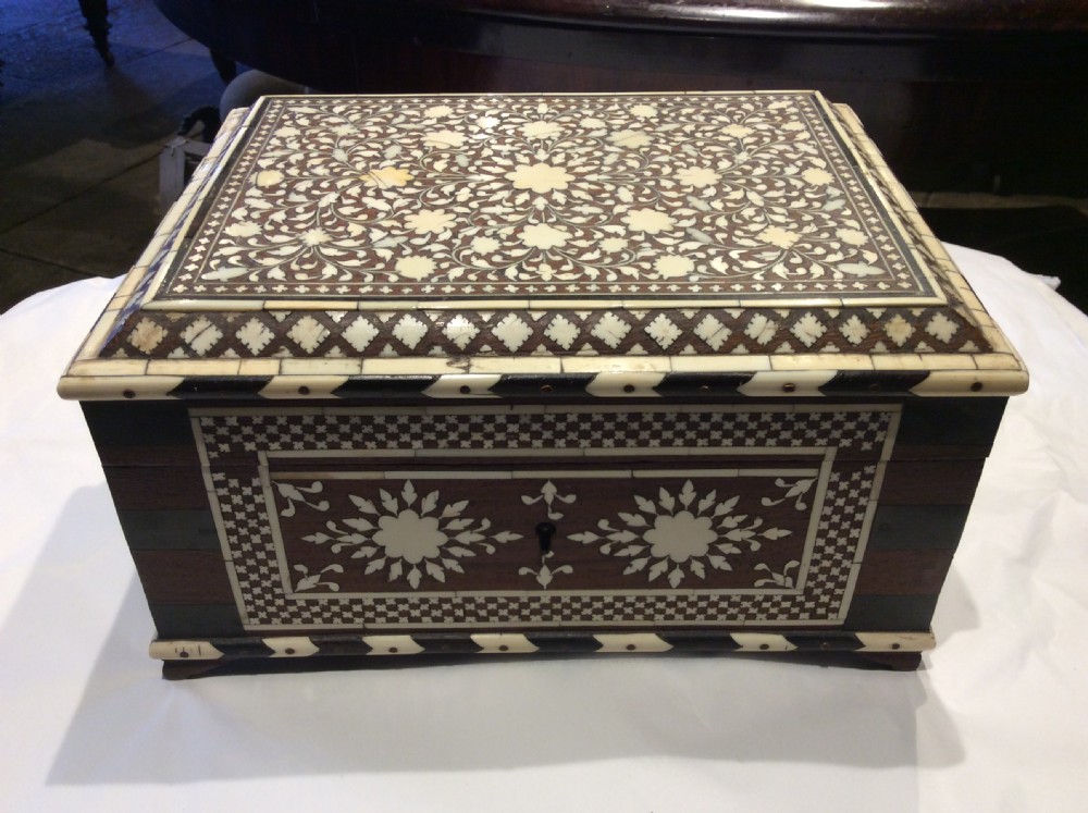 a 19thc anglo indian rosewood ebony bone inlaid box