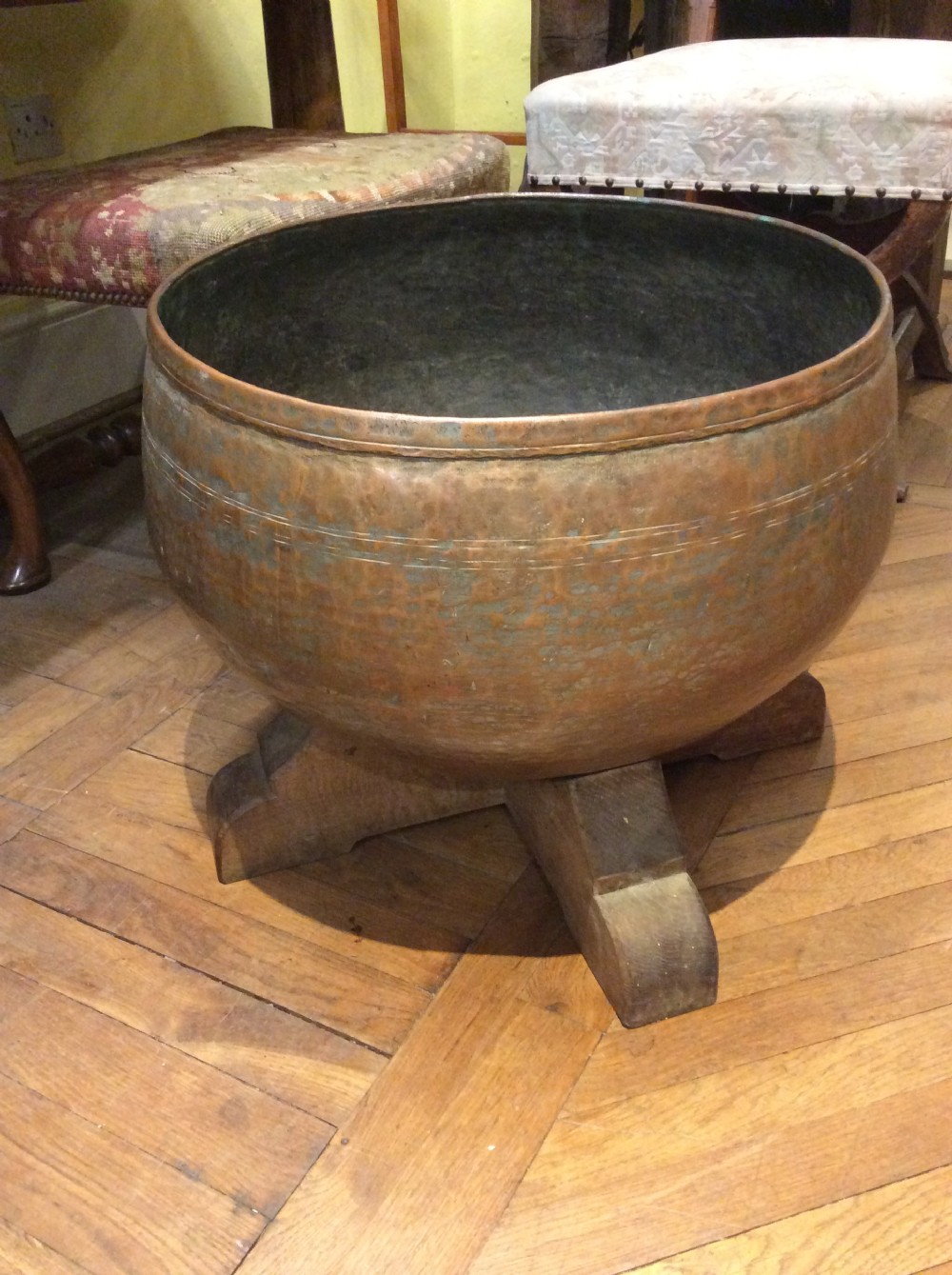 an early 20thc beatten copper cauldron
