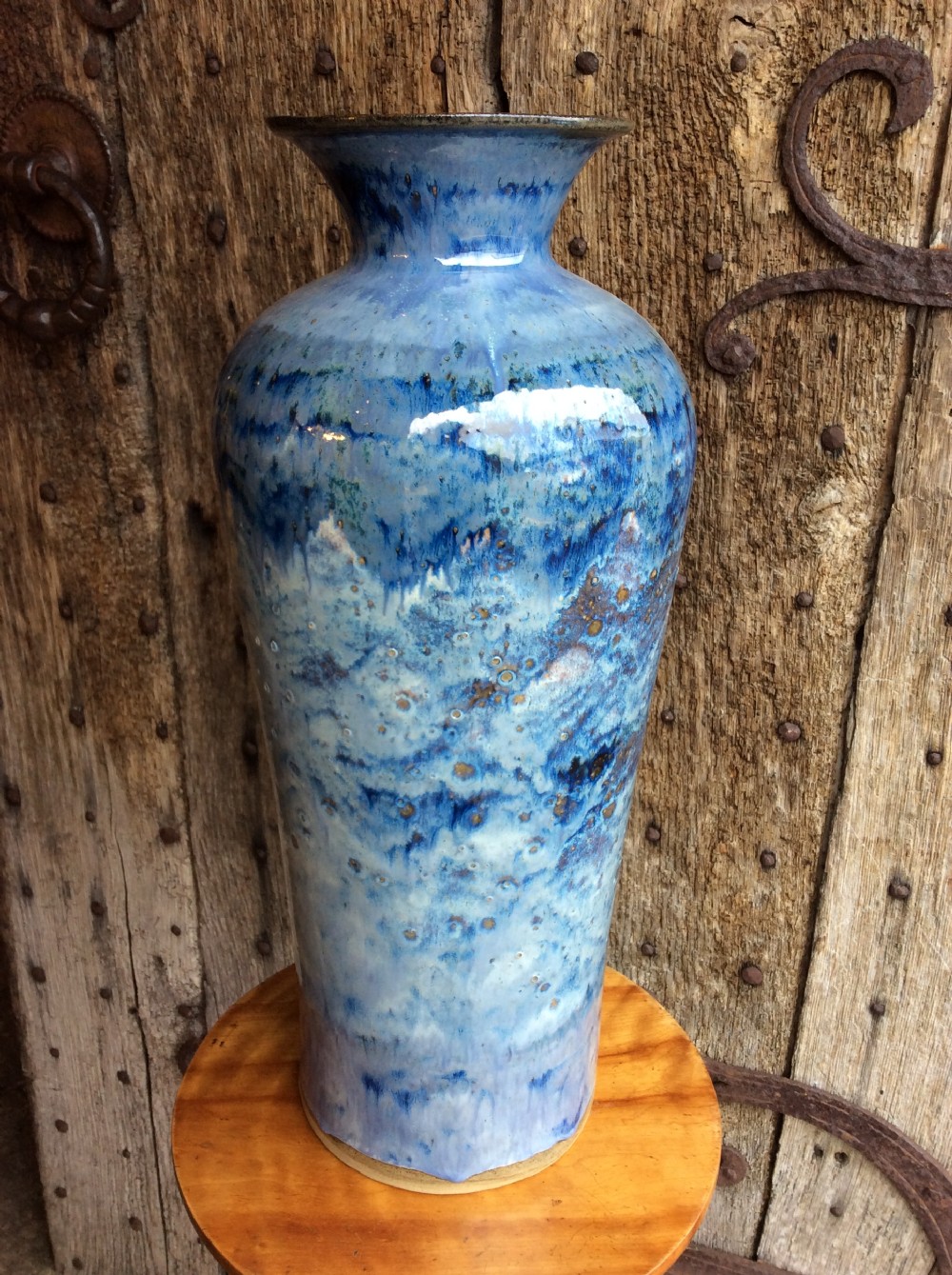 a 20thc signed blue glazed pottery vase