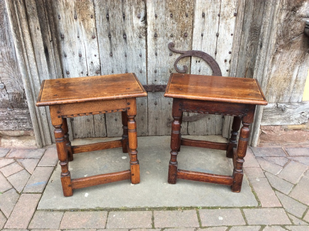 an early pair of 20thc oak joint stools