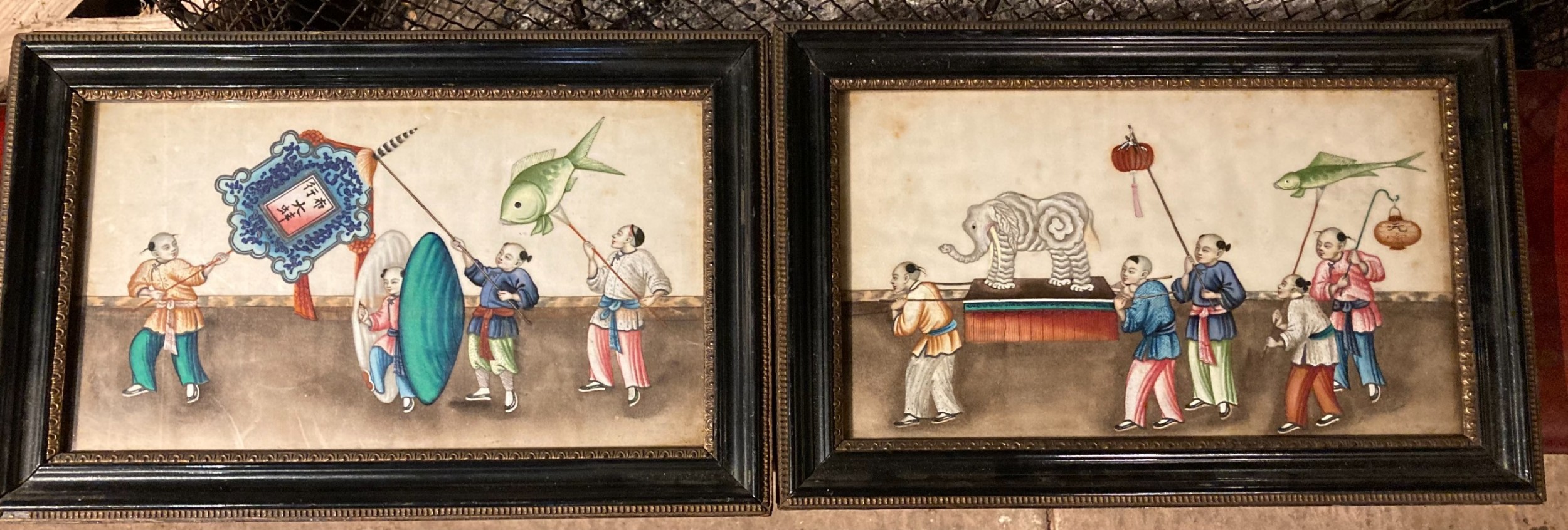 a pair of 19th century chinese gouache paintings